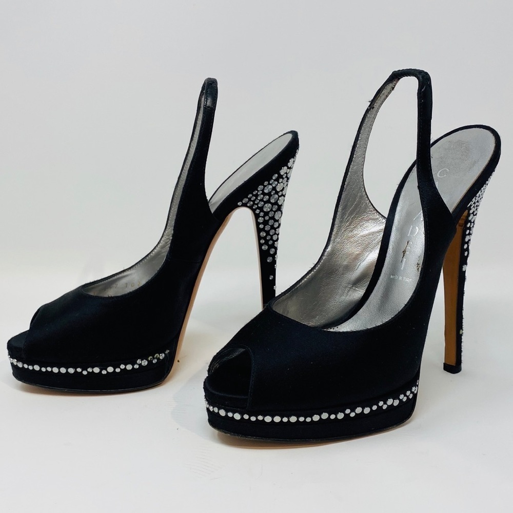 CASADEI**Black Satin Evening Shoes Studs US 6 - Picture 3 of 8